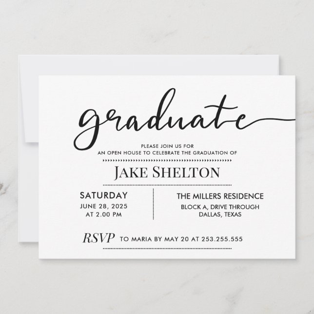 Invitation Simple Typographie Open House Graduation (Devant)