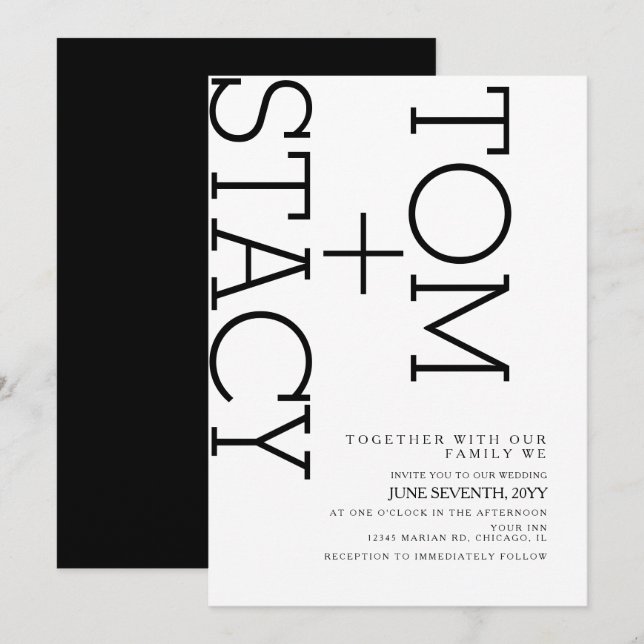 Invitation Simple Typographie Ultra Gras Mariage I Noir Blanc (Devant / Derrière)