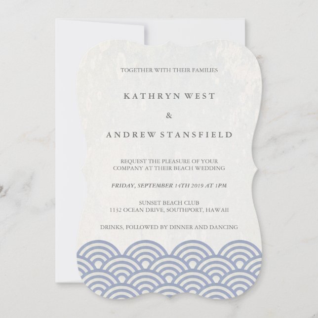 Invitation Simple vague moderne violet + blanc mariage plage (Devant)