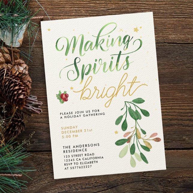 Invitation Simple vert Noël Mistletoe Aquarelle Script (Créateur téléchargé)