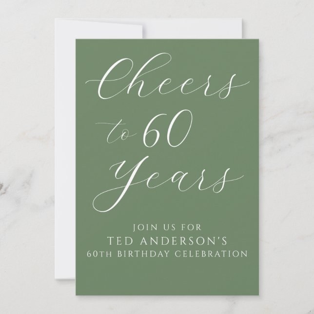 Invitation Simple Vert Sauge Hommes 60e Anniversaire  (Devant)