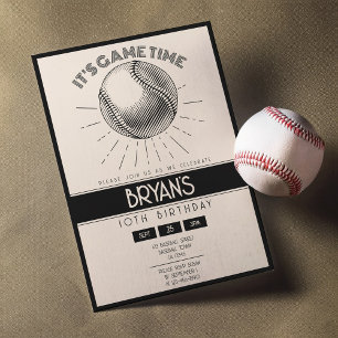 Invitation Simple Vintage Retro Black Baseball Anniversaire
