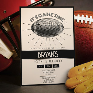 Invitation Simple Vintage Retro Black Football anniversaire