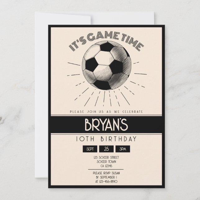 Invitation Simple Vintage Retro Black Soccer Anniversaire (Devant)
