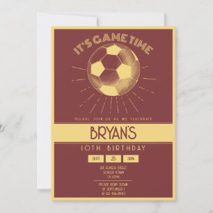Invitation Simple Vintage Retro Gold Soccer Anniversaire