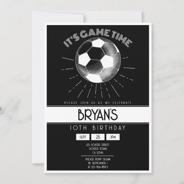 Invitation Simple Vintage Retro White Soccer Anniversaire (Devant)