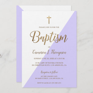 Invitation Simple violet blanc or moderne Baptême moderne
