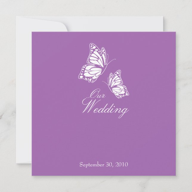 Invitation Simple Violet Butterflies Wedding Announcement 2 (Devant)