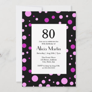 Invitation Simple violet Lilac Polka Dot Noir 80e anniversair