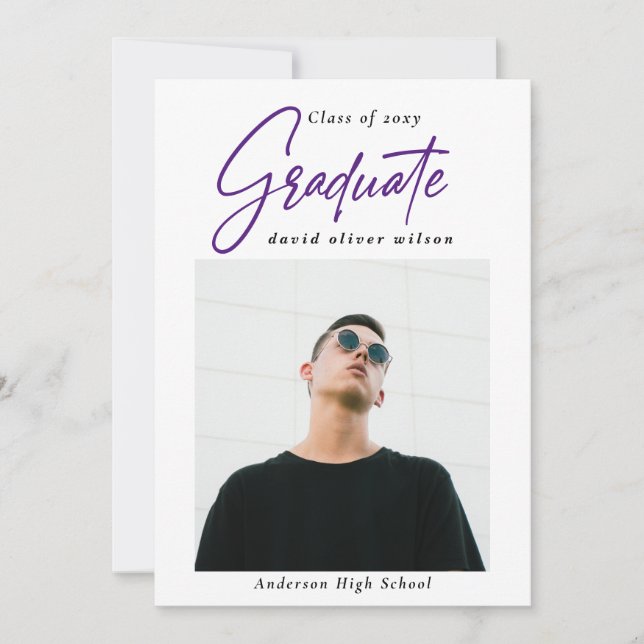 Invitation Simple violet moderne Minimal 2 Photo Graduation (Devant)