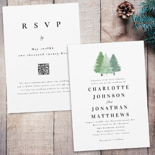 Invitation Simple Watercolor Forest Woodland Mariage QR Code