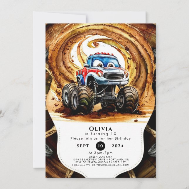 Invitation Simple Wheels Monster Truck Anniversaire (Devant)