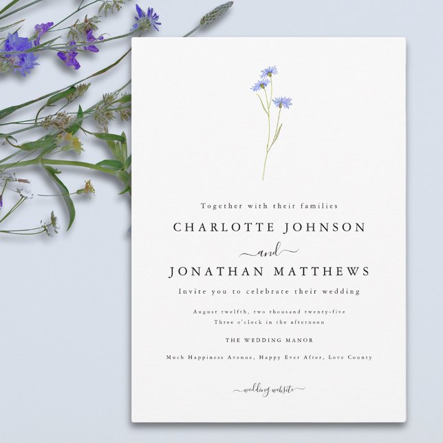 Invitation Simple Wildflower Élégante Script (Simple wildflower elegant boho wedding invitation )