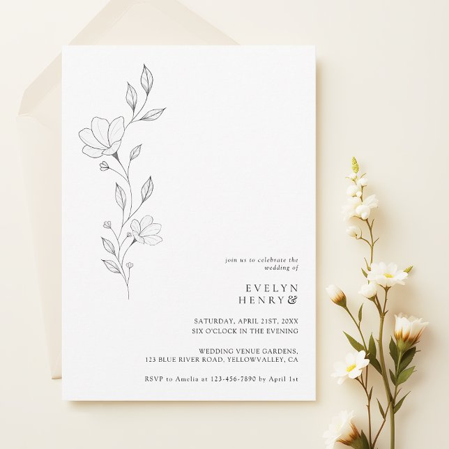 Invitation Simple Wildflower Minimalist Chic Elegant Wedding (Créateur téléchargé)
