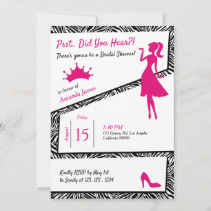Invitation Simple Zebra avec Fête des mariées de détails rose