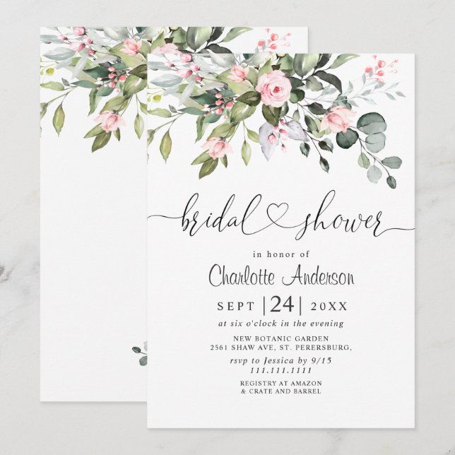Invitation Simplement Élégant Eucalyptus Mariage Shower (Devant / Derrière)