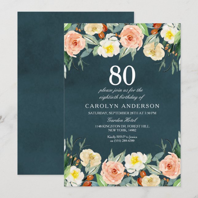 Invitation Simplement Élégant Floral N'Importe Quel Âge Fête  (Devant / Derrière)