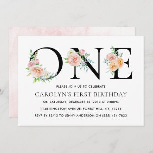 Invitation Simplement élégant Floral ONE 1er anniversaire fêt