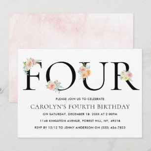 Invitation Simplement élégant Floral QUATRE 4e anniversaire