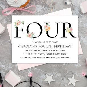 Invitation Simplement Élégant Floral QUATRE 4ème Anniversaire