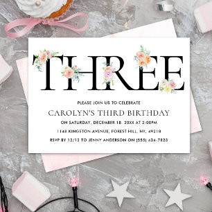 Invitation Simplement élégant Floral TROIS 3e anniversaire