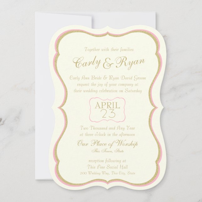 Invitation Simplement Elegant Gold et Pink Stripes (Devant)
