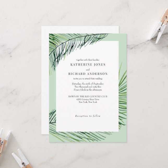 Invitation Simplement Élégant Mariage de Palmier Tropical Sau (Devant/Arrière en situation)