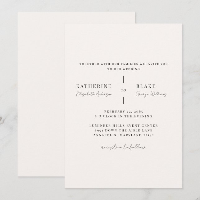 Invitation Simplement élégant mariage Light Champagne II (Devant / Derrière)