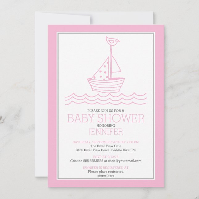 Invitation Simplement Parfait Baby shower Nautique Filles de  (Devant)