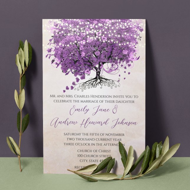 Invitation Simplement Peacht Purple Romantique Coeur Feutre A (Créateur téléchargé)