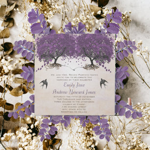 Invitation Simplement pêche pourpre vintage cœur feuille arbr