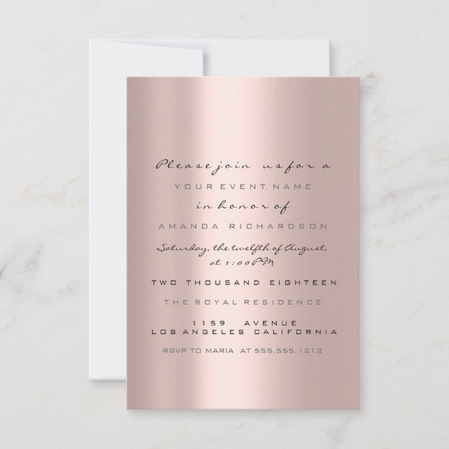 Invitation Simplement Rose Gold Blush Bridal Sweet 16ème (Devant)
