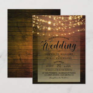 Invitation Simplement Rustique Bois foncé Lumières String mar