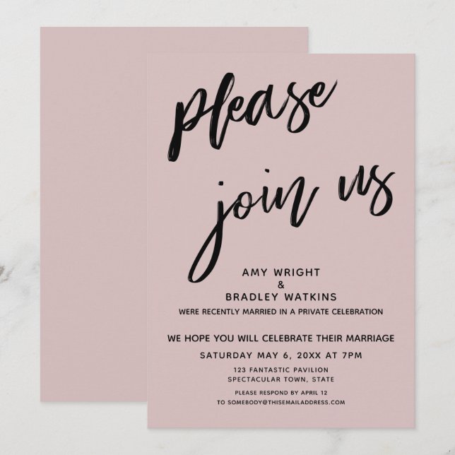 Invitation Simplement S'il Vous Plaît Rejoignez Nous Réceptio (Devant / Derrière)