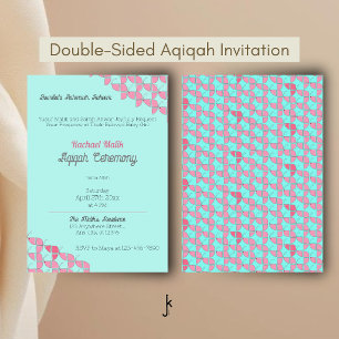 Invitation Simplement turquoise rose, bébé fille Aqiqah Baby