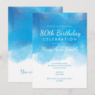 Invitation Simples 80e anniversaire Couleur d'eau bleue