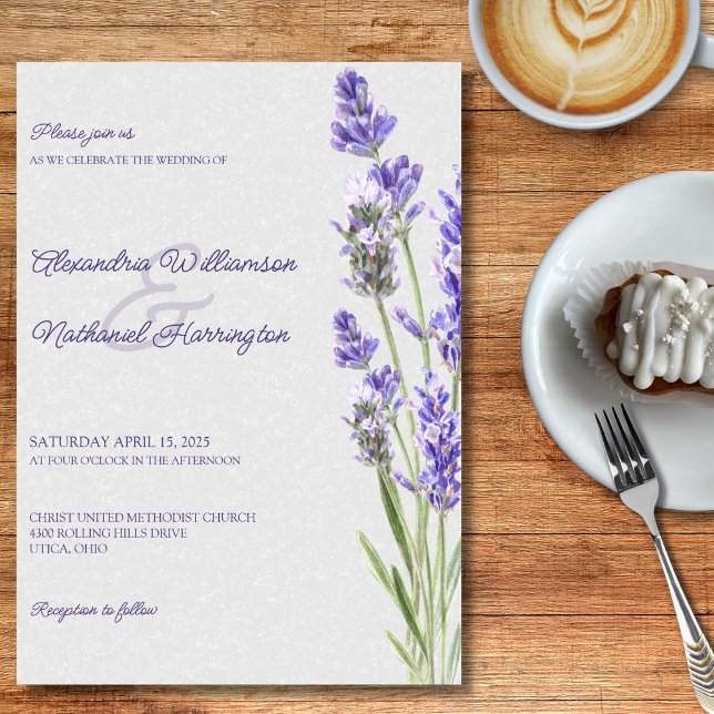 Invitation Simples Brins de Lavande sur un Mariage Gris Clair (Créateur téléchargé)