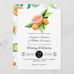 Invitation Simples feuilles de typographie d'orange Citrus Ku