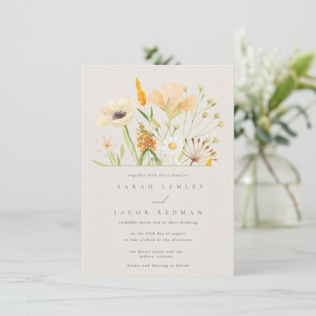 Invitation Simples Fleurs Sauvages Botanique Mariage (Debout devant)