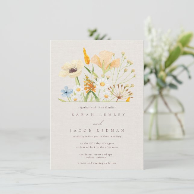 Invitation Simples Fleurs Sauvages Botaniques Mariage (Debout devant)