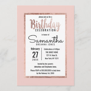 Invitation Simples Roses Gold Blush Pink Brush Script Anniver