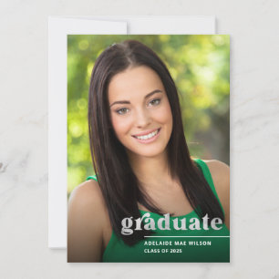 Invitation Simples Typographie Argent Photo Graduation Party