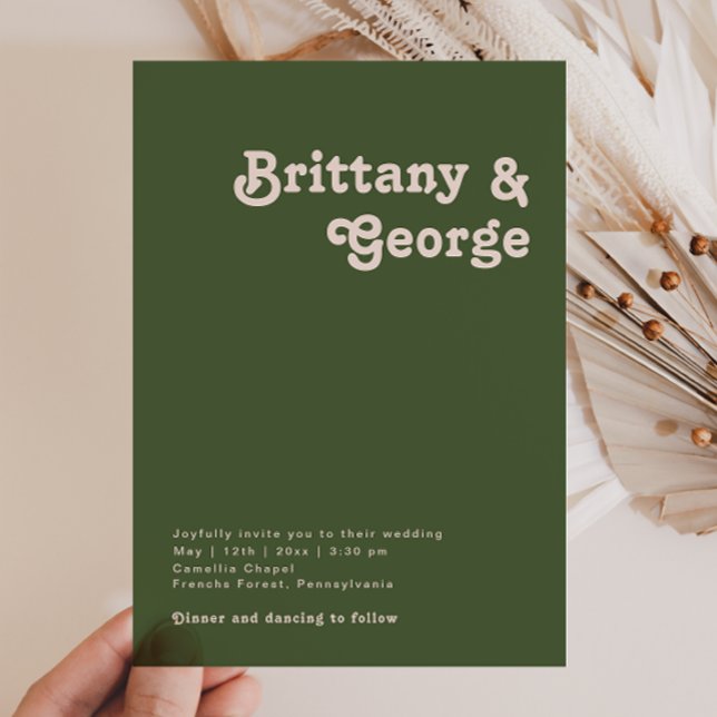 Invitation Simples Vibrations Rétro | Mariage Casual Vert Oli (Créateur téléchargé)