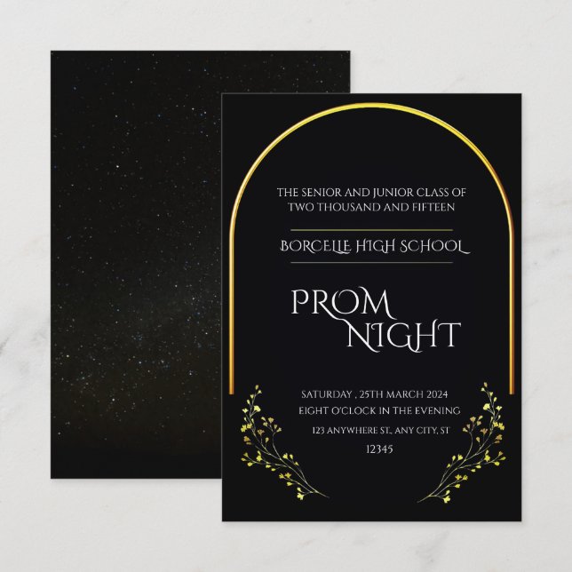 Invitation Simplicité Chic : Nuit de bal minimaliste noir (Devant / Derrière)