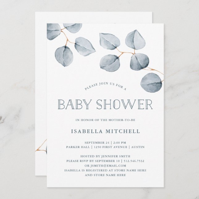 Invitation Simplicité d'Eucalyptus| Baby shower (Devant / Derrière)