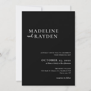 Invitation Simplicité Élégante Mariage Collage Photo Noir Bla