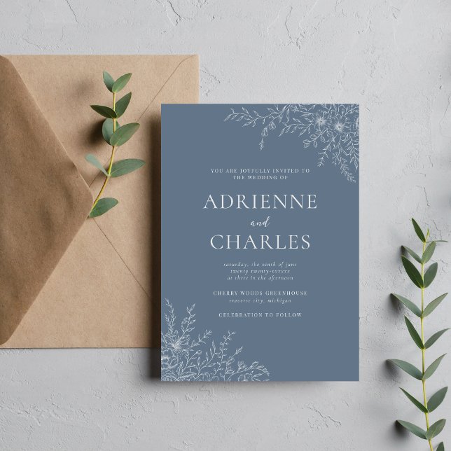 Invitation Simplicité Florale 1 Mariage Bleu Minimal Coastal (Créateur téléchargé)