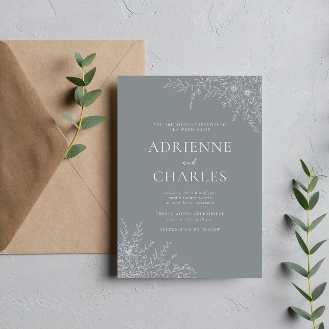 Invitation Simplicité Florale 1 Mariage Gris Minimal Pierre (Créateur téléchargé)