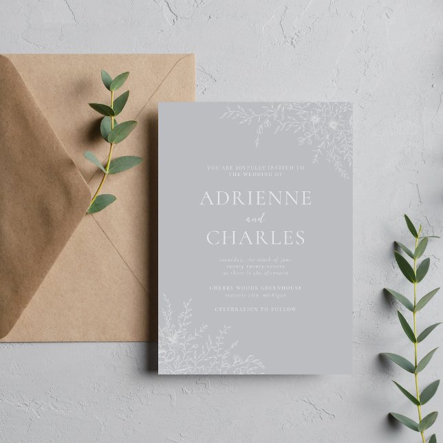 Invitation Simplicité Florale 1 Mariage Minimal Gris Sterling (Créateur téléchargé)