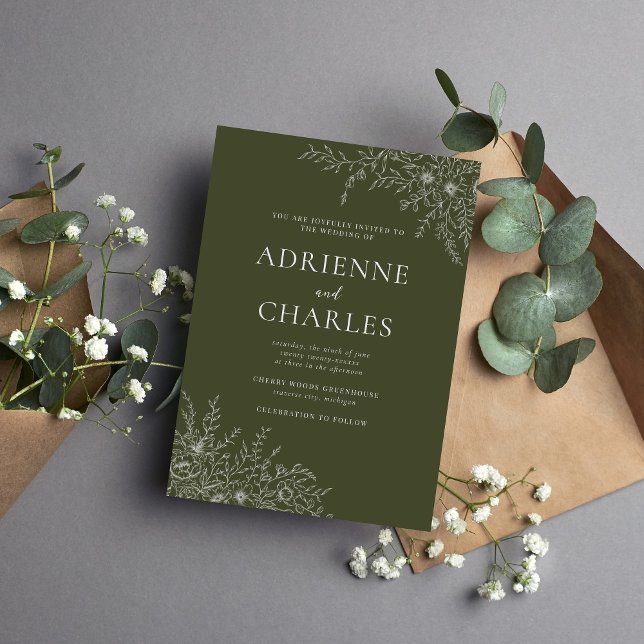 Invitation Simplicité Florale 1 Mariage Moderne Vert Minimal (Créateur téléchargé)